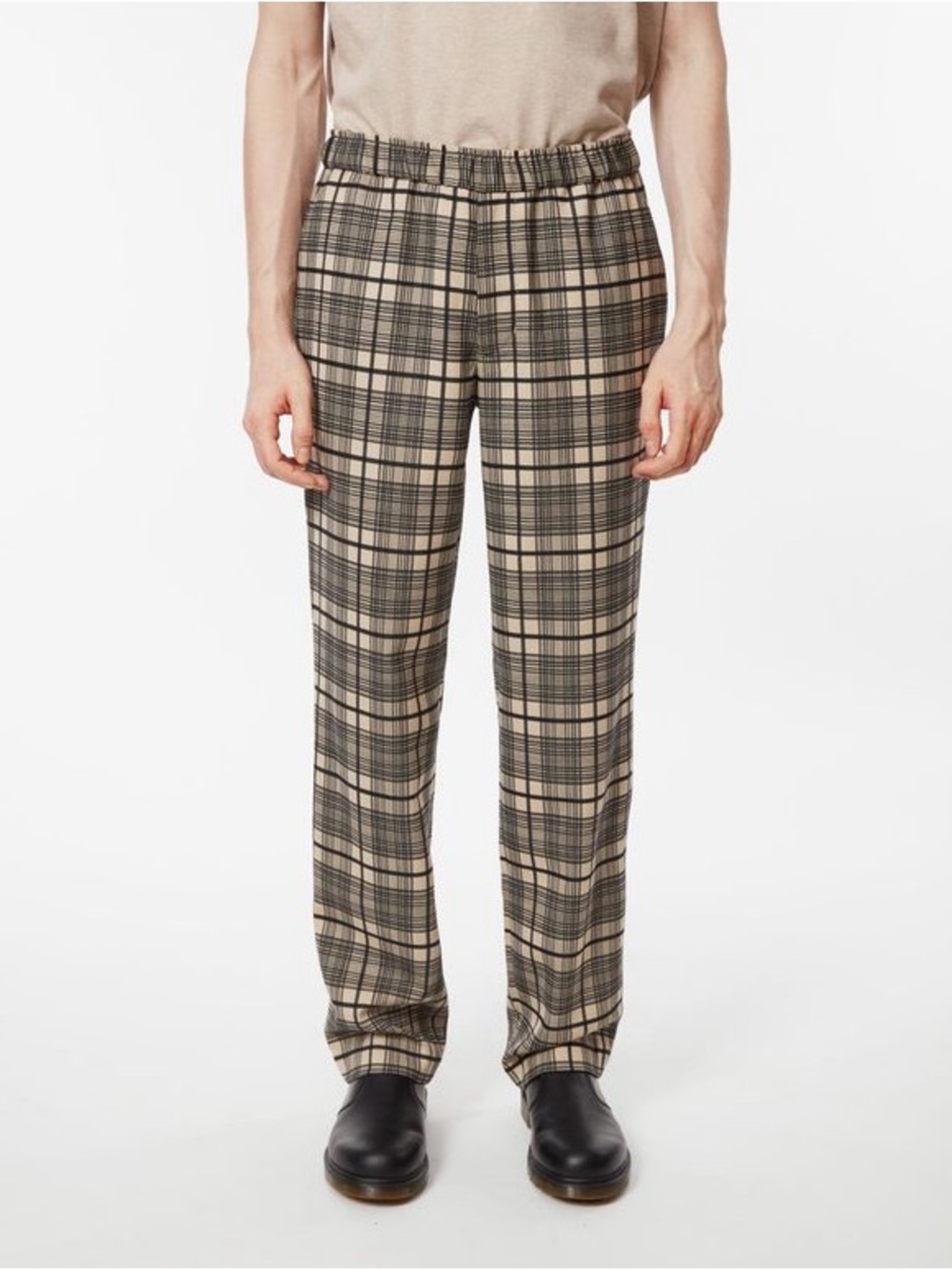 Schnayderman’s Plaid Elastic Waist Straight Leg Pants Tan Black Size Medium